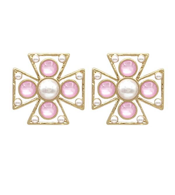 Stone & Gold Cross Earrings