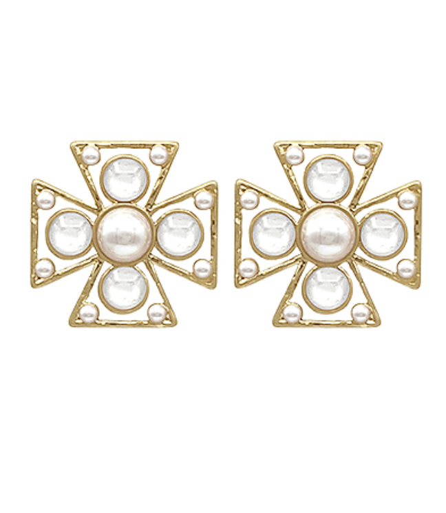 Stone & Gold Cross Earrings