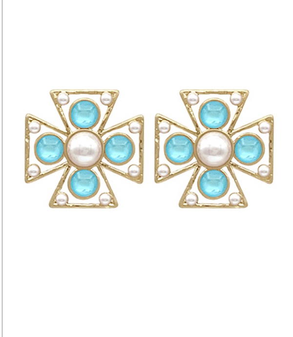 Stone & Gold Cross Earrings