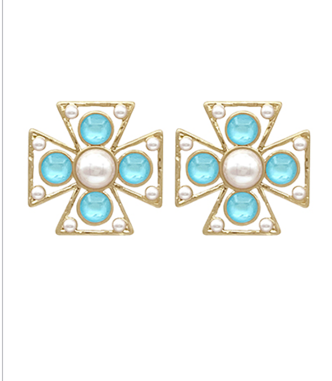 Stone & Gold Cross Earrings