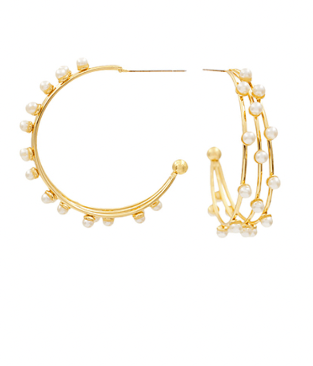 Gold Pearl Triple Hoops