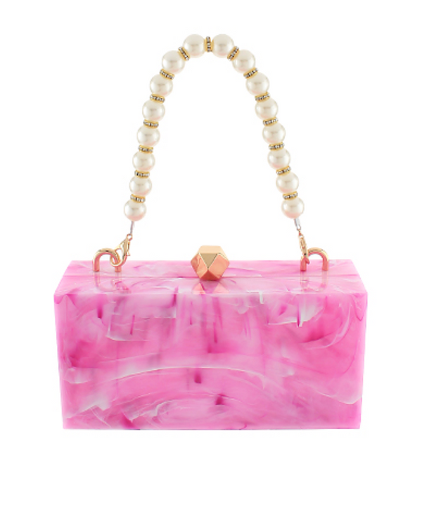 Marble Resin Clutch with Pearl Handle