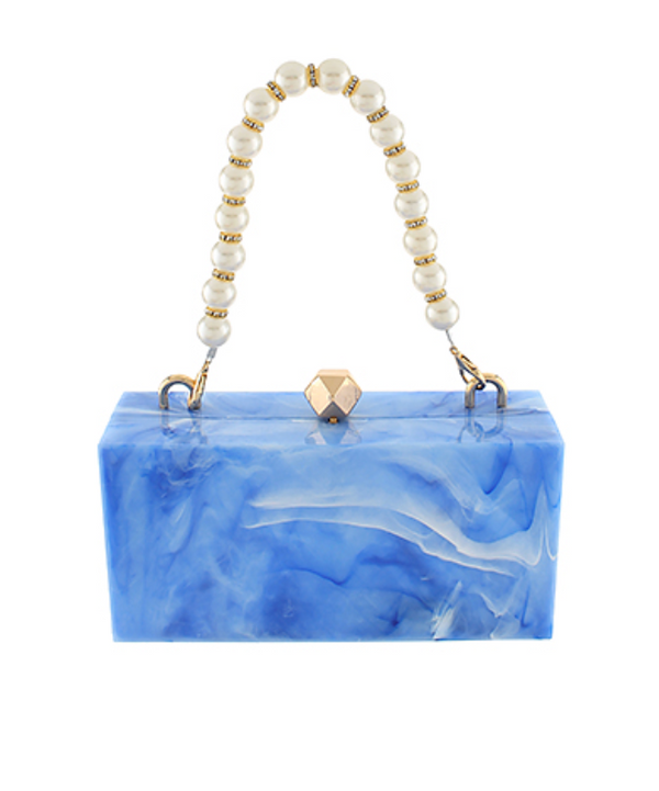 Marble Resin Clutch with Pearl Handle