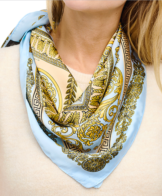 Greek Key & Floral Silk Faux Scarf