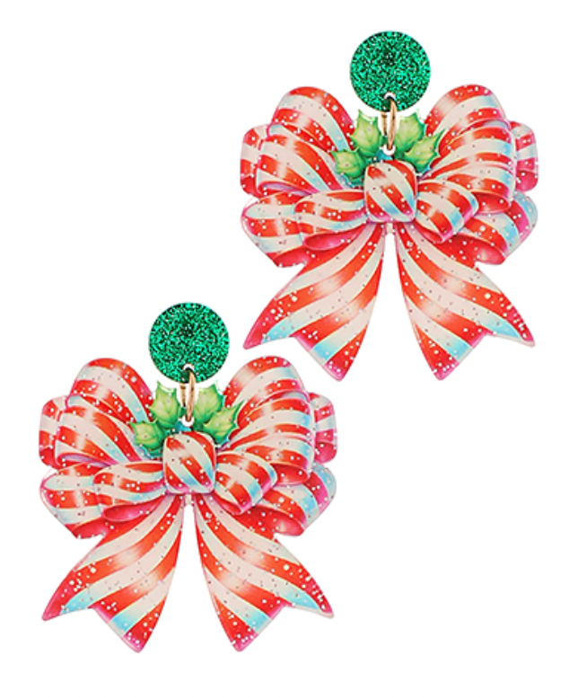 Acrylic Christmas Bow Earrings