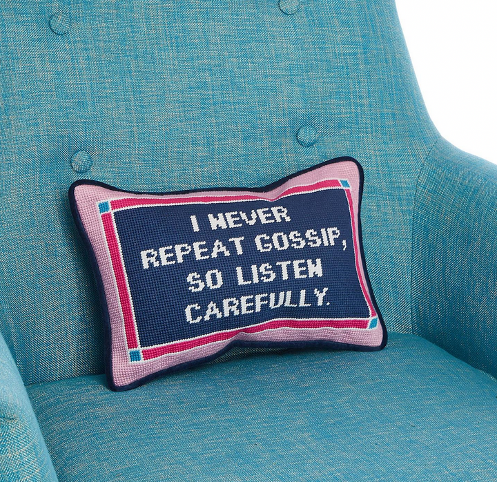 Never Repeat Gossip Needlepoint Pillow