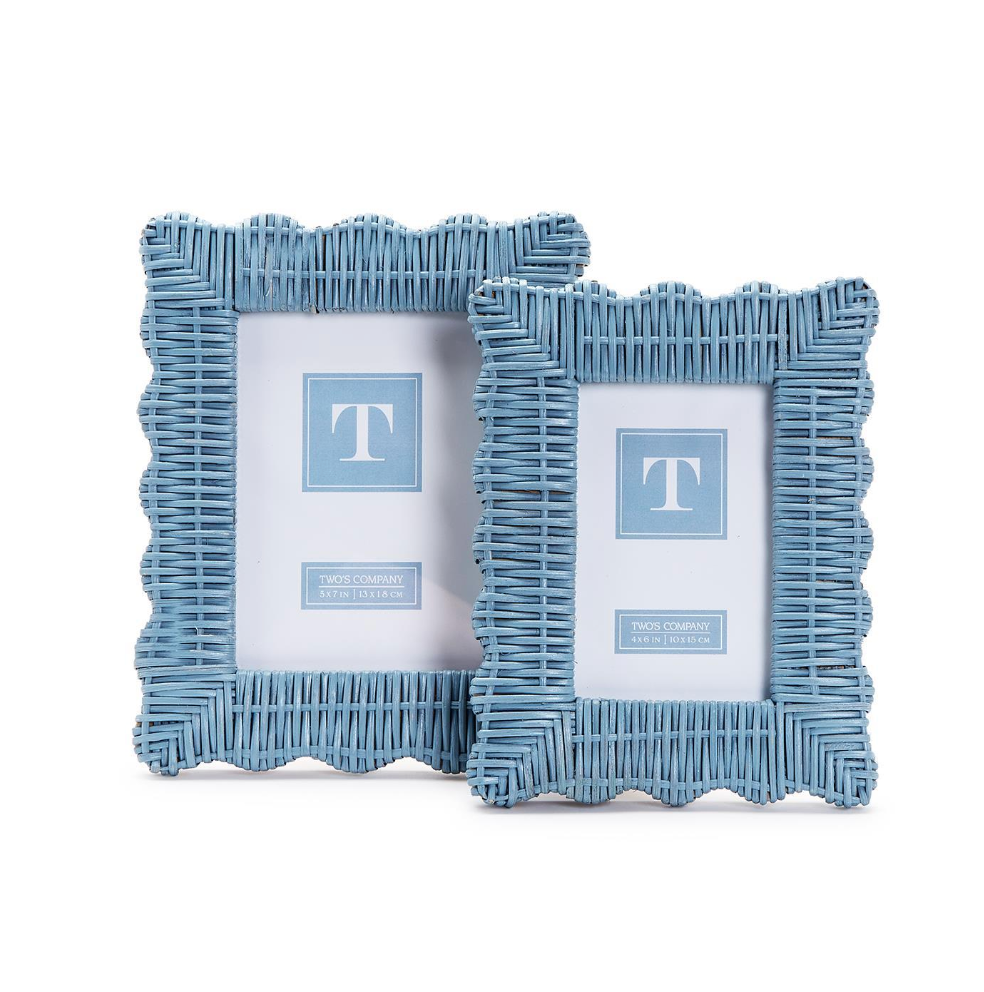 Blue Scalloped Wicker Weave Frame