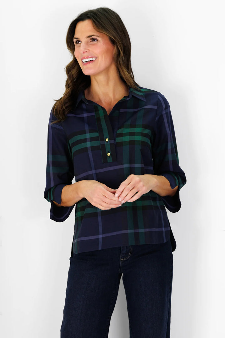 Tory Navy Plaid Popover Top