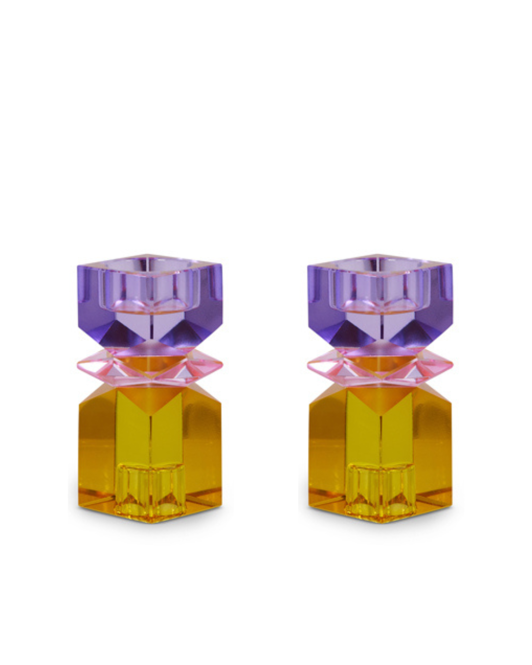 Colorful Cut Crystal Candleholder Pair