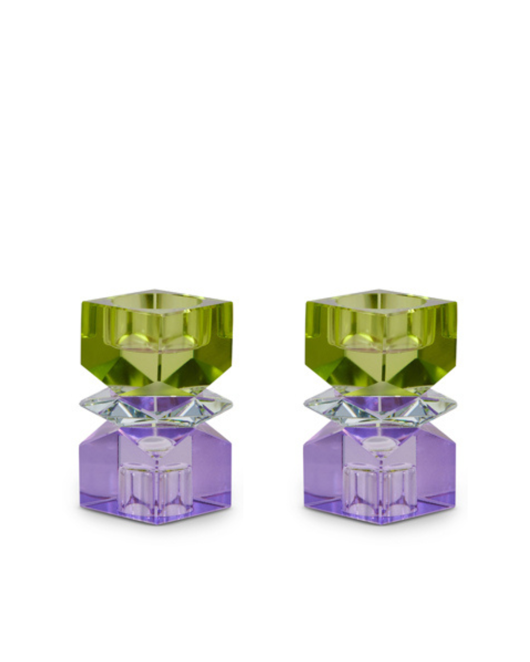Colorful Cut Crystal Candleholder Pair