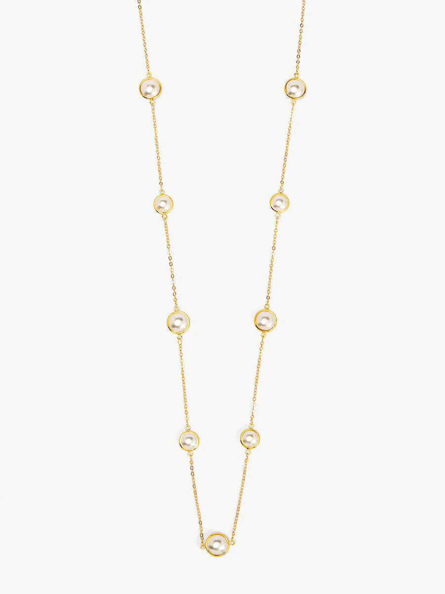 Half Pearl & Chain Long Necklace