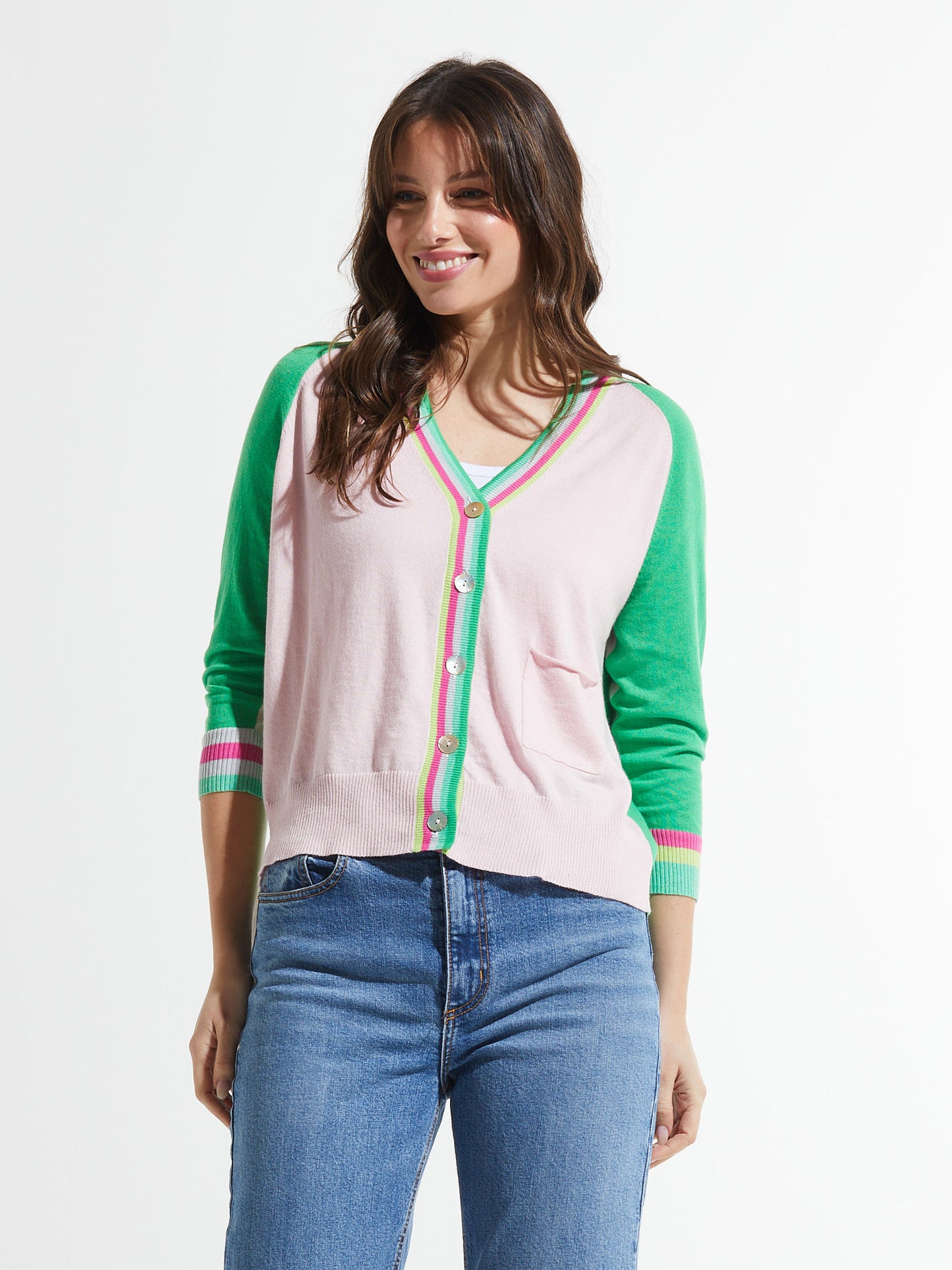 Noel Pink Stripe Cardigan Sweater