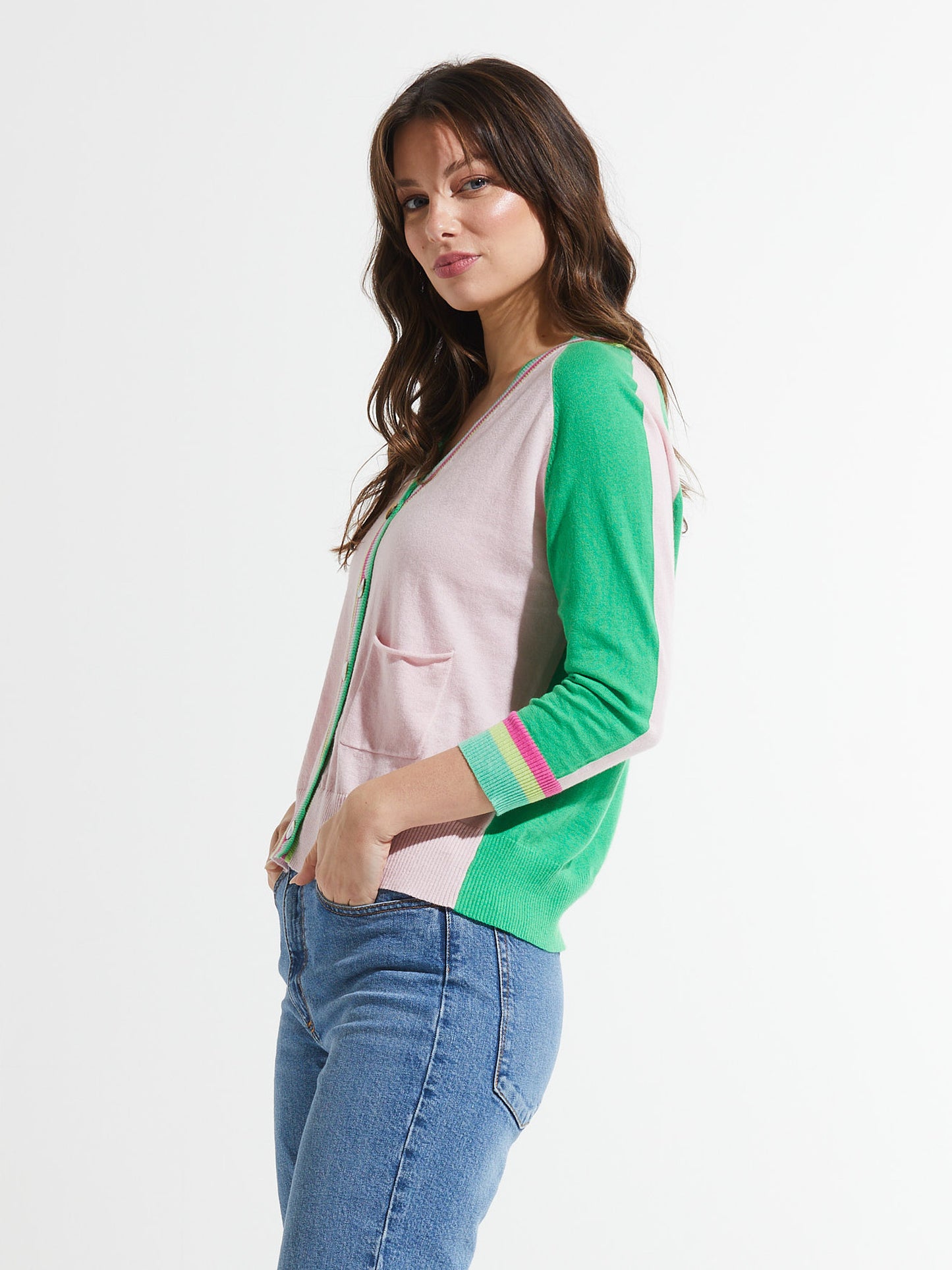 Noel Pink Stripe Cardigan Sweater