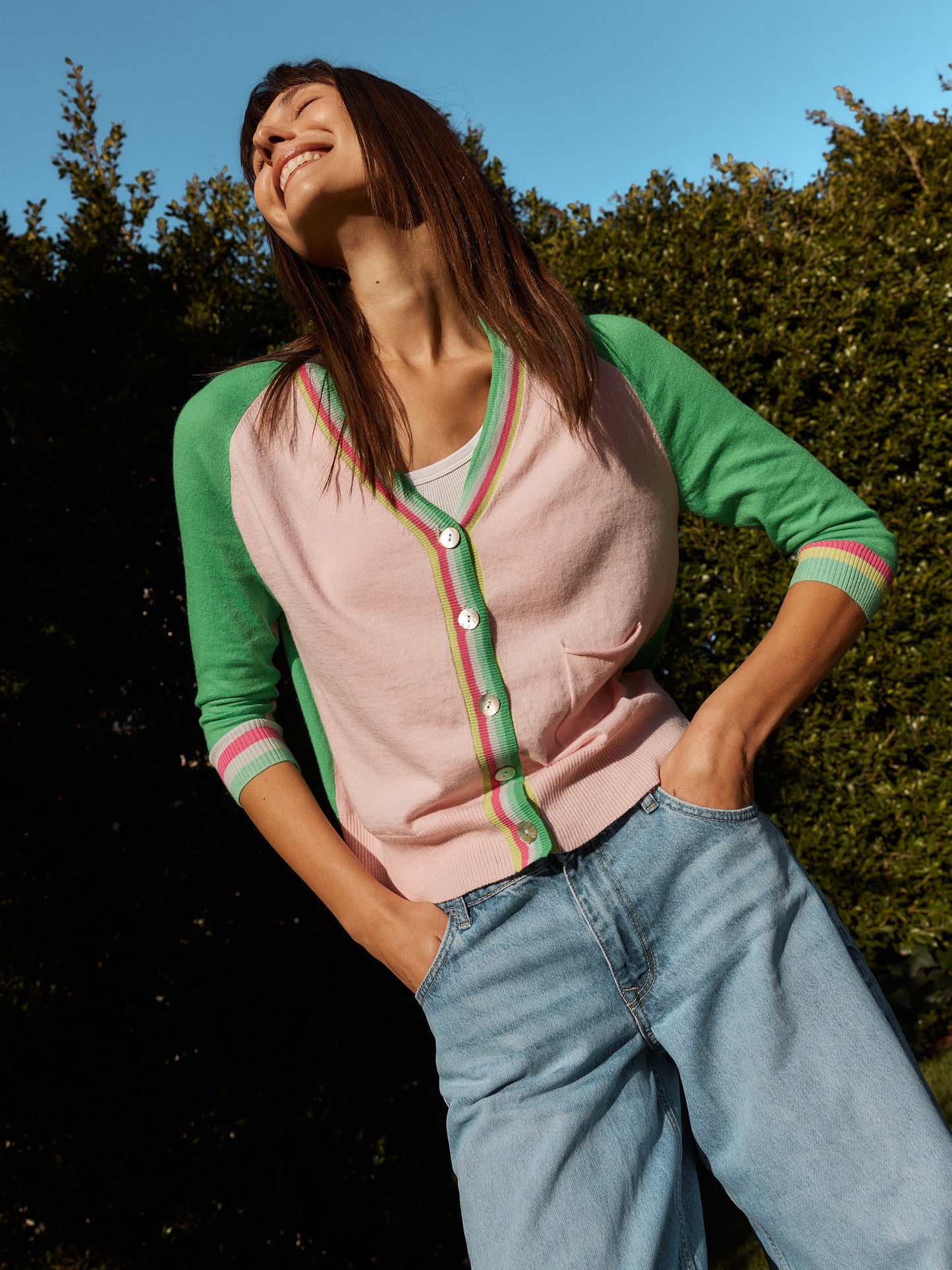 Noel Pink Stripe Cardigan Sweater