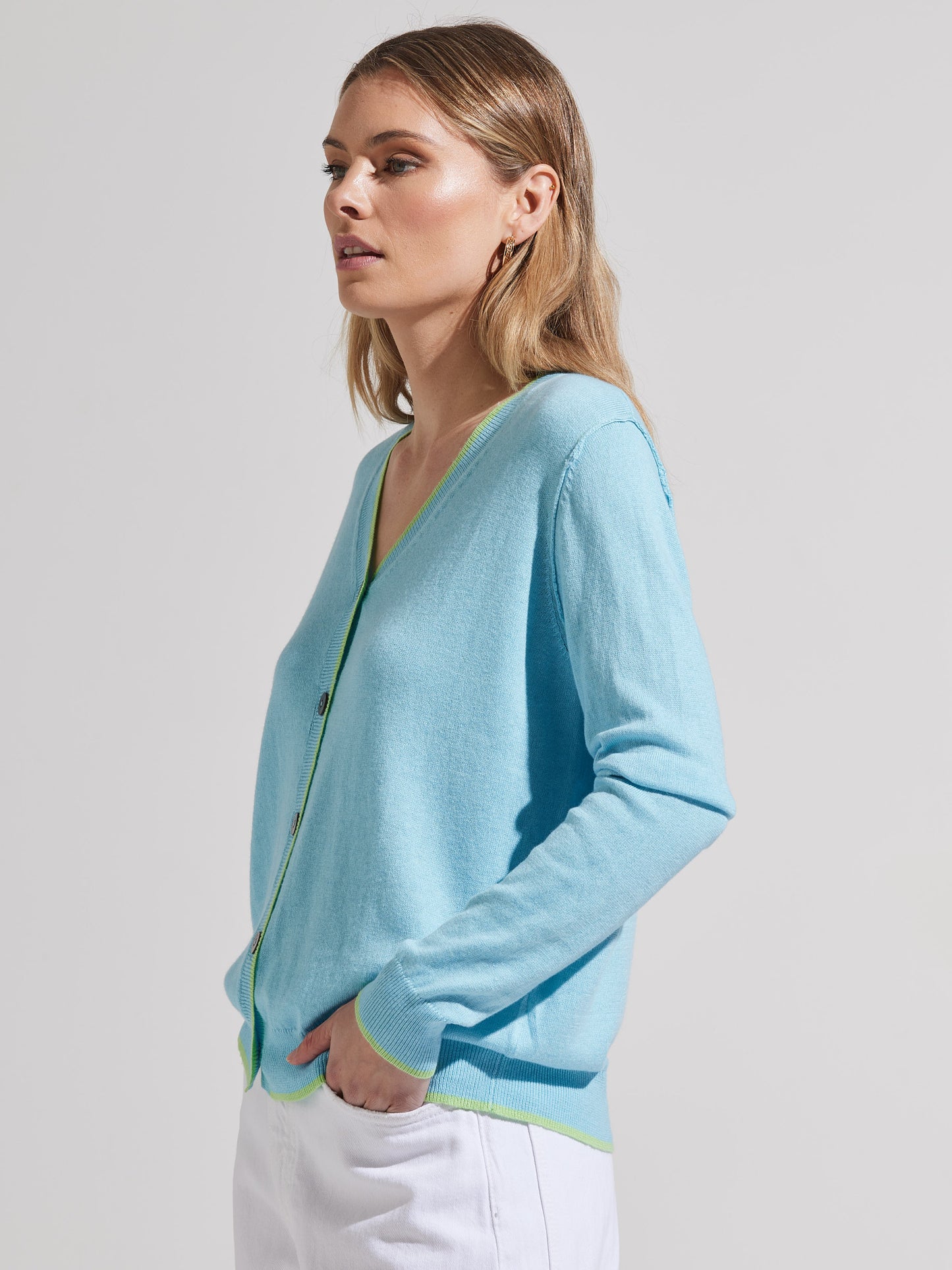 Suzy Soft Aqua Essential Cardigan Sweater