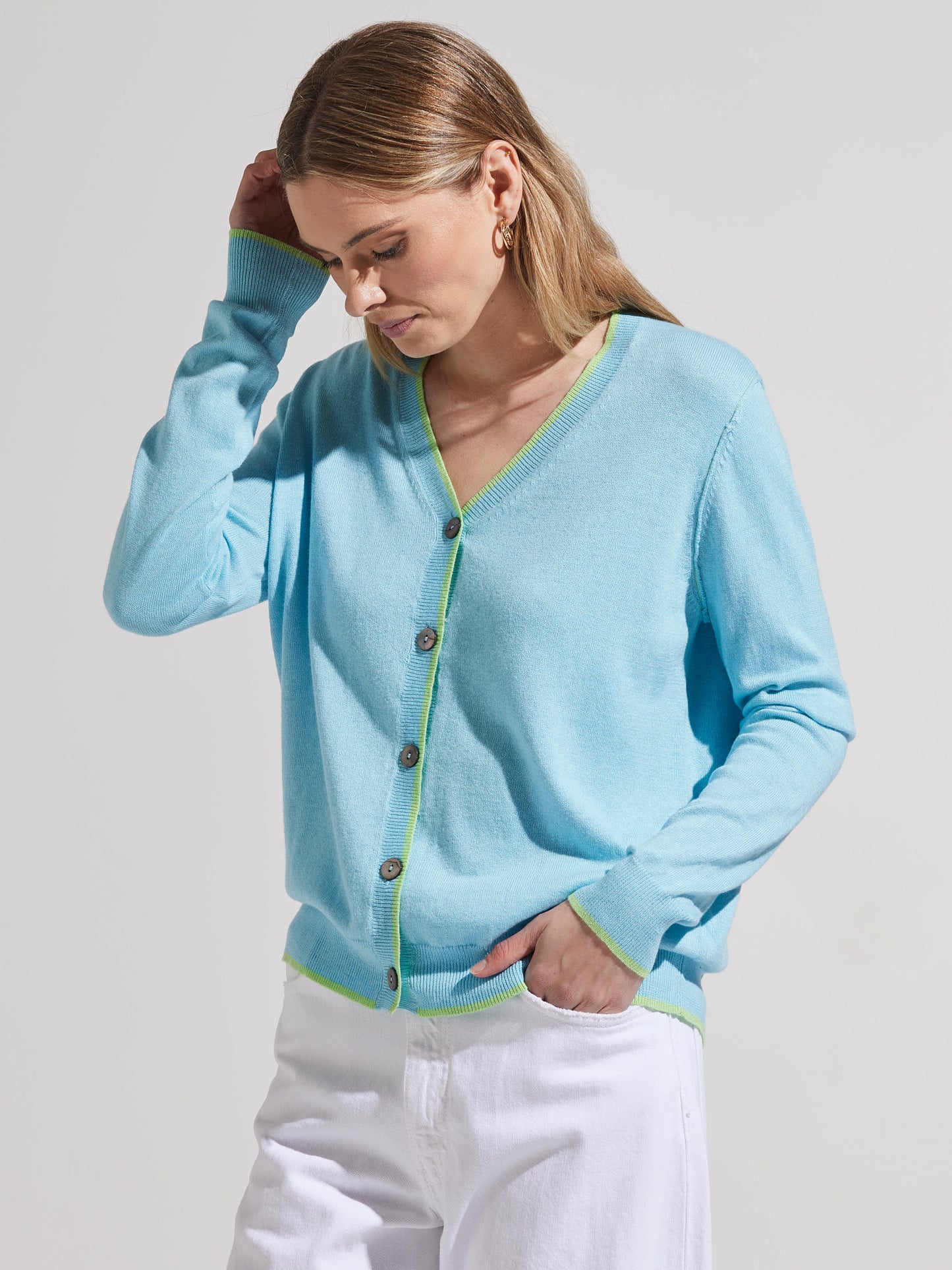 Suzy Soft Aqua Essential Cardigan Sweater