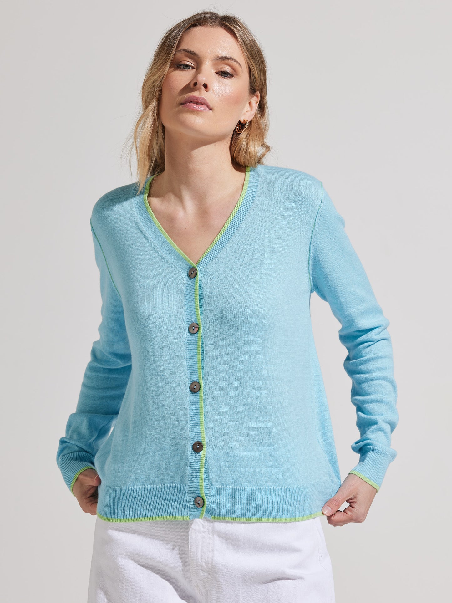 Suzy Soft Aqua Essential Cardigan Sweater