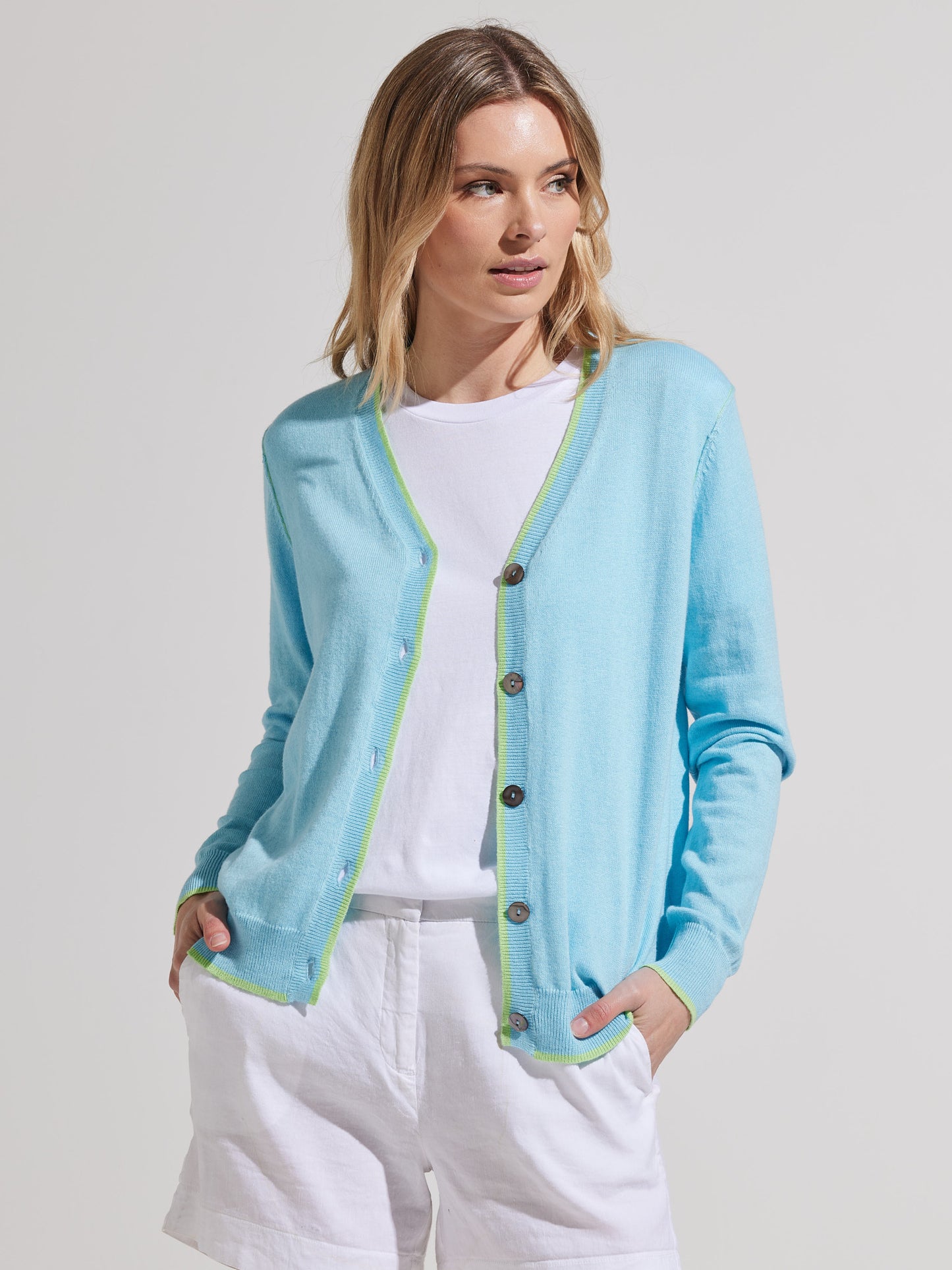 Suzy Soft Aqua Essential Cardigan Sweater