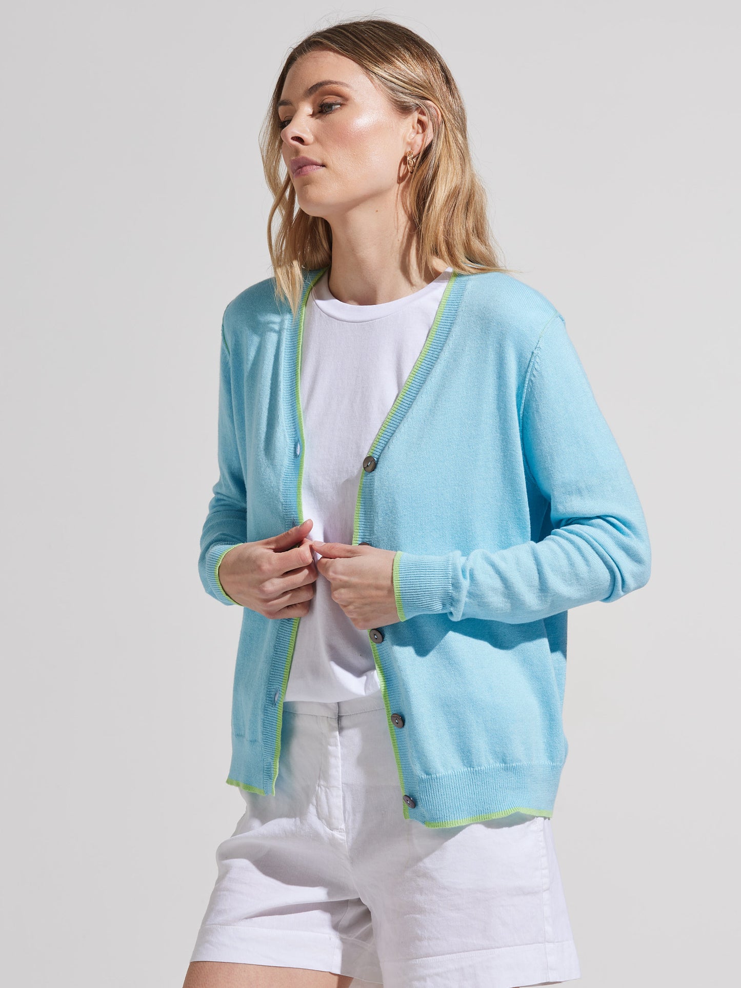 Suzy Soft Aqua Essential Cardigan Sweater