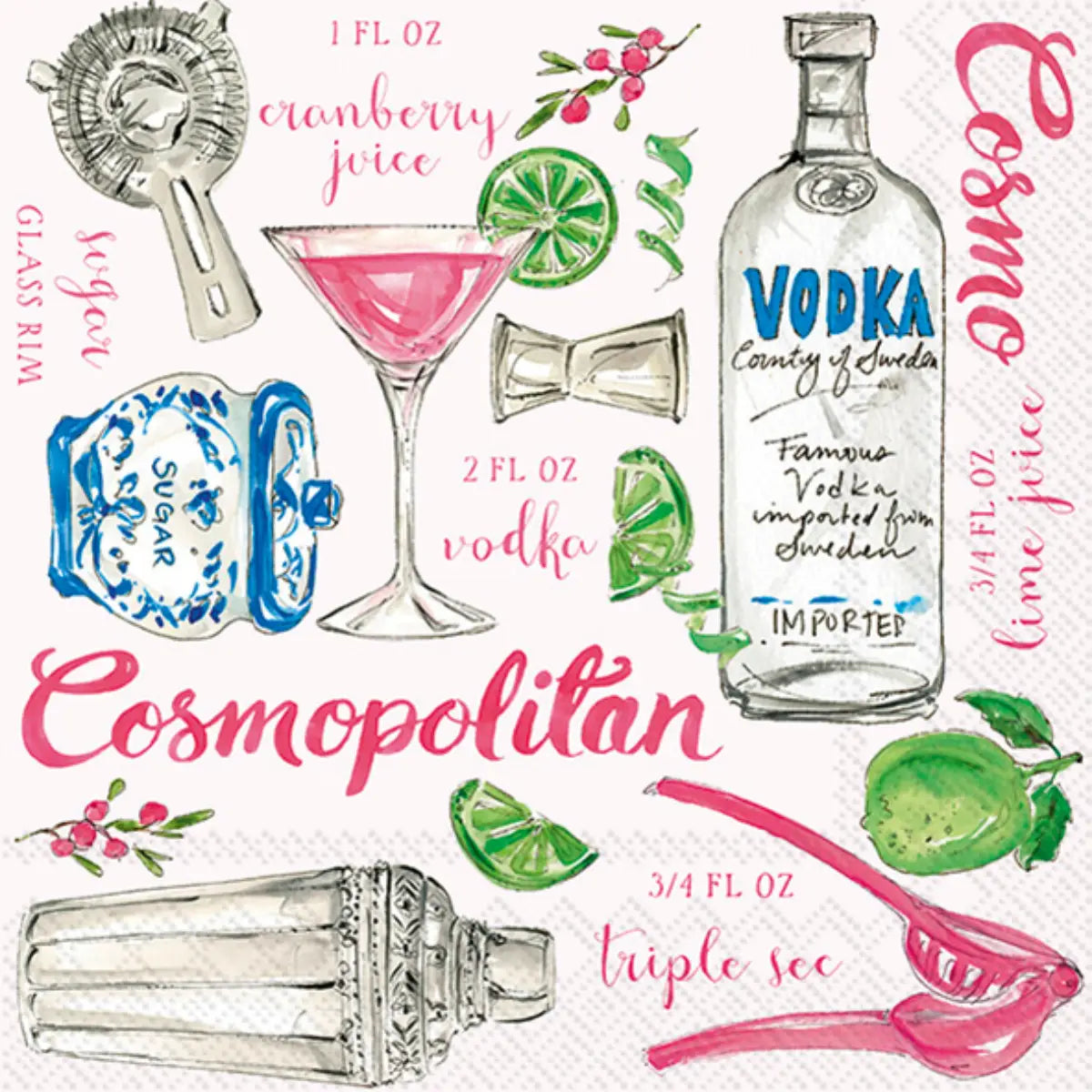 Cosmopolitan Recipe Cocktail Napkin