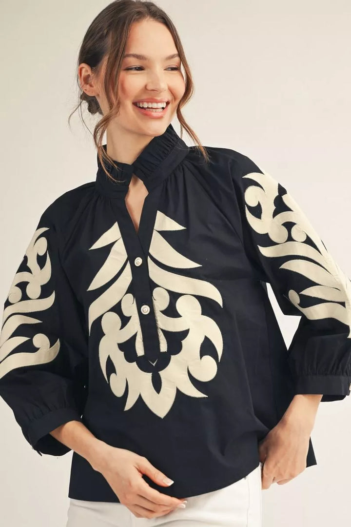 Fiona Applique Blouse Top