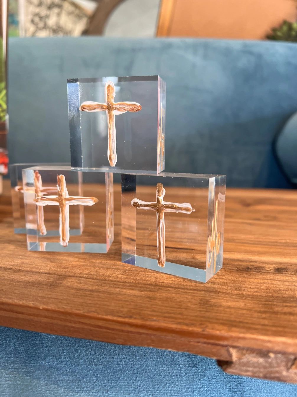 Gold Cross on Lucite Mini Art