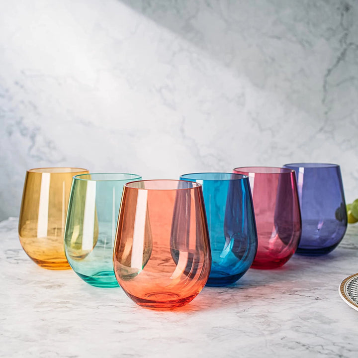 Colored Acrylic Stemless Wine Glasses Set/6