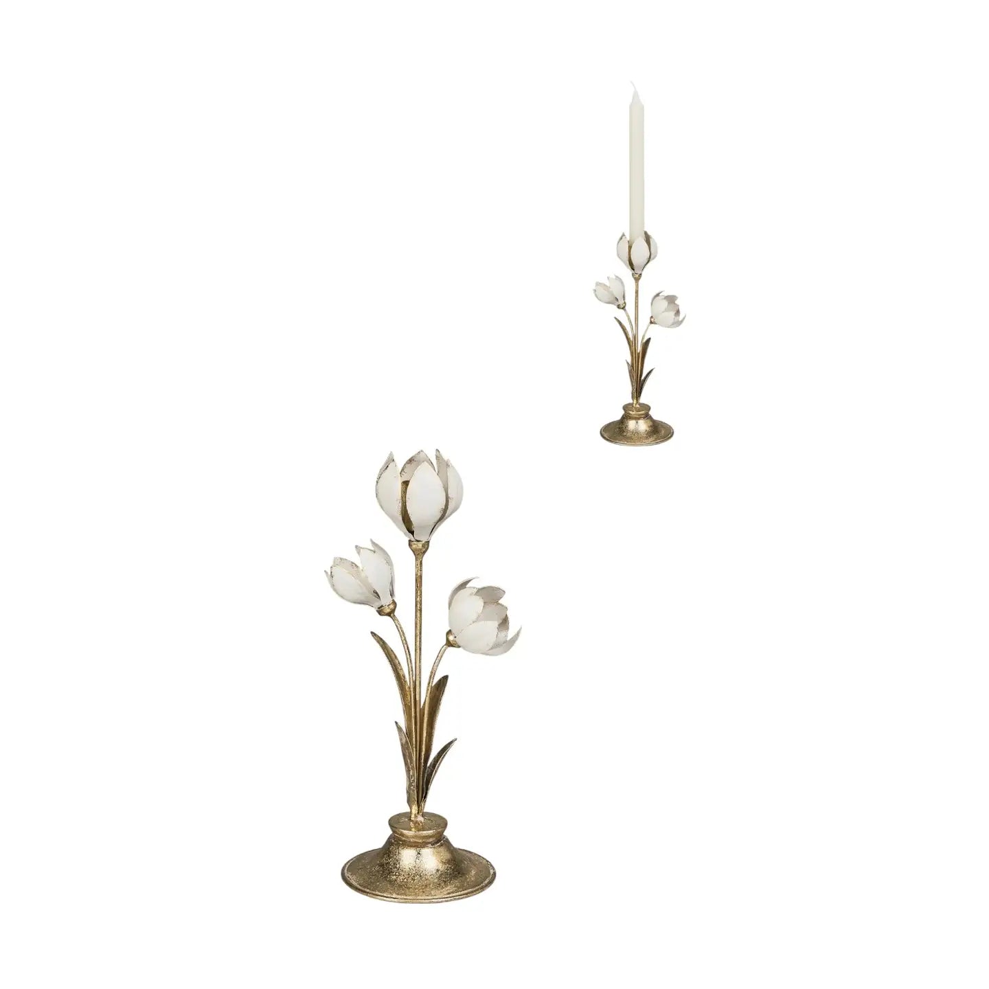 White Floral Candleholder Pair