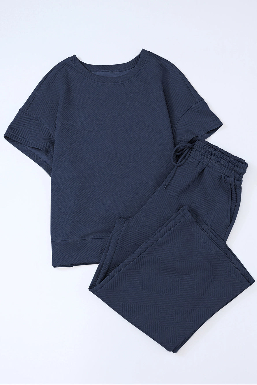 Sadie Navy Textured Tee & Pants Set