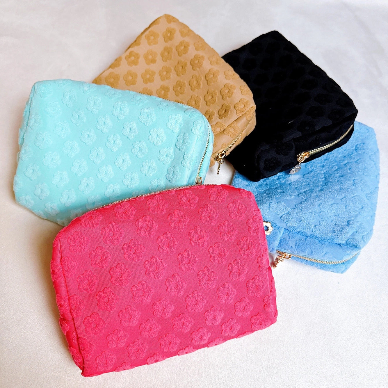 Embossed Daisy Cosmetic Pouch