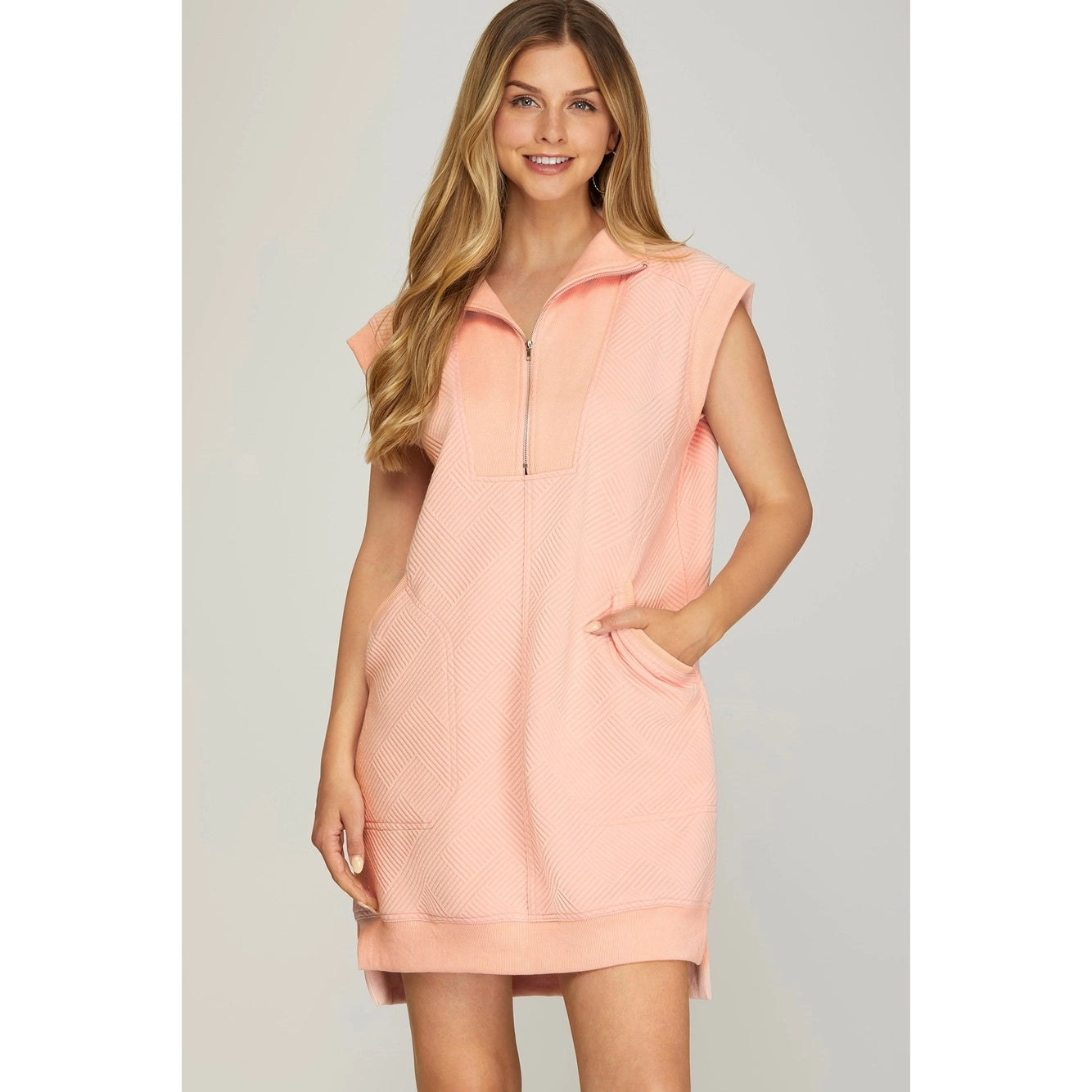 KT Textured Half Zip Sleeveless Dress