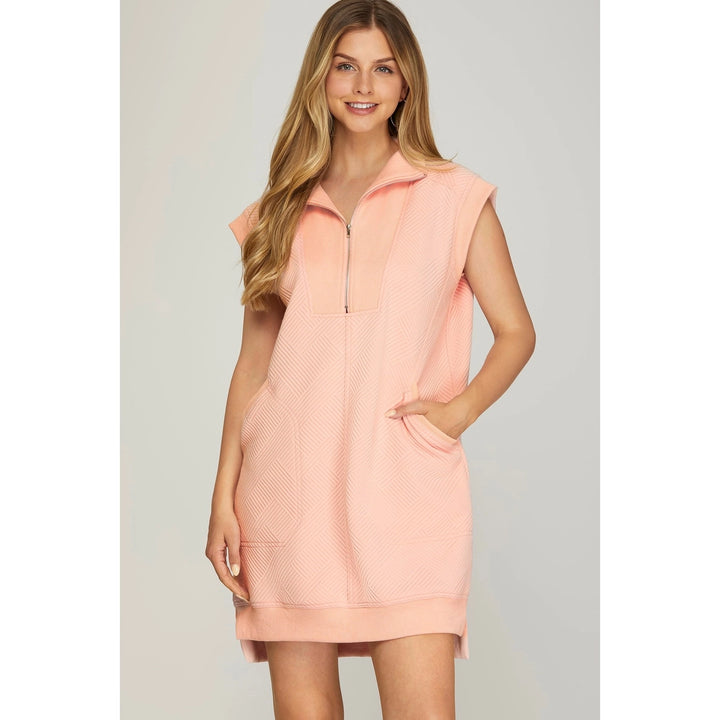 KT Textured Half Zip Sleeveless Dress