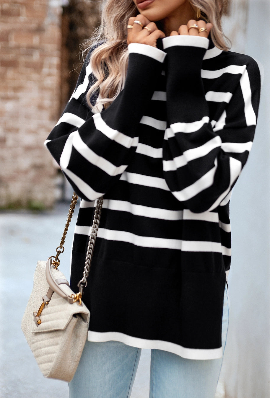 Black & White Striped Turtleneck