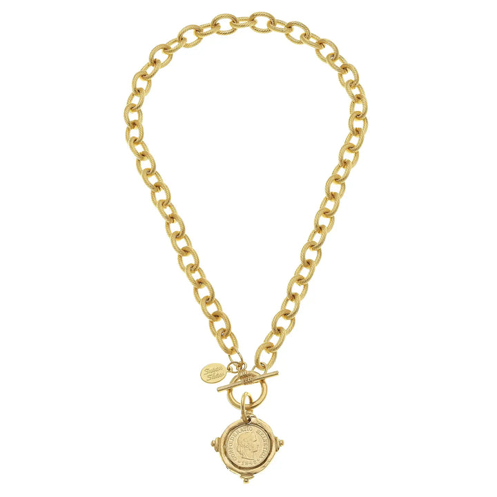 Gold Intaglio Coin Chain Necklace