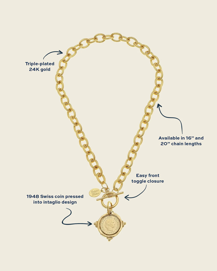 Gold Intaglio Coin Chain Necklace