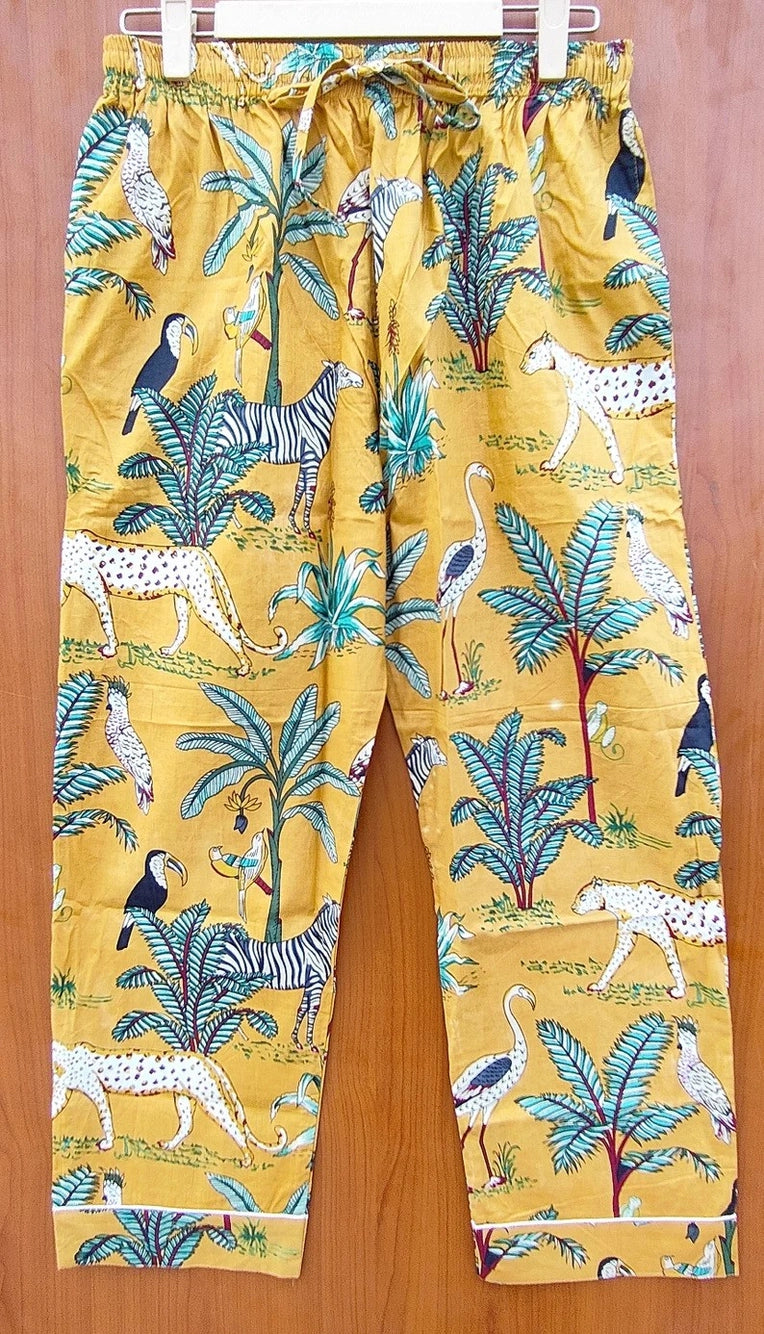Yellow Tropical Safari Block Print Pajamas Set