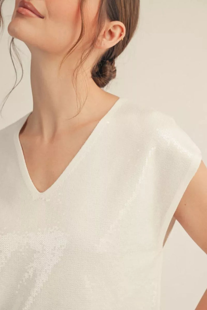 Mariah Ivory Sequin Top
