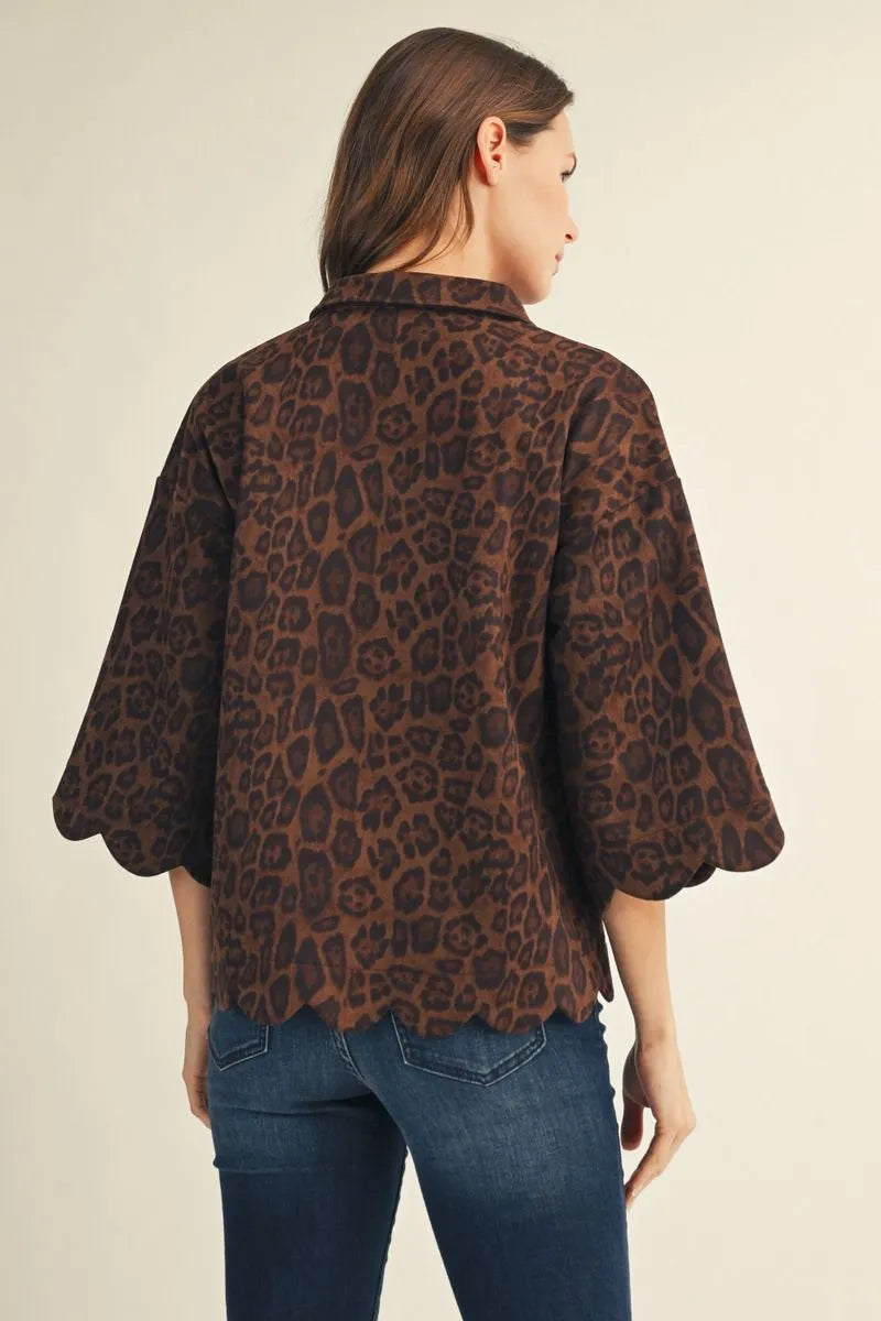 Izzie Leopard Scalloped Knit Top