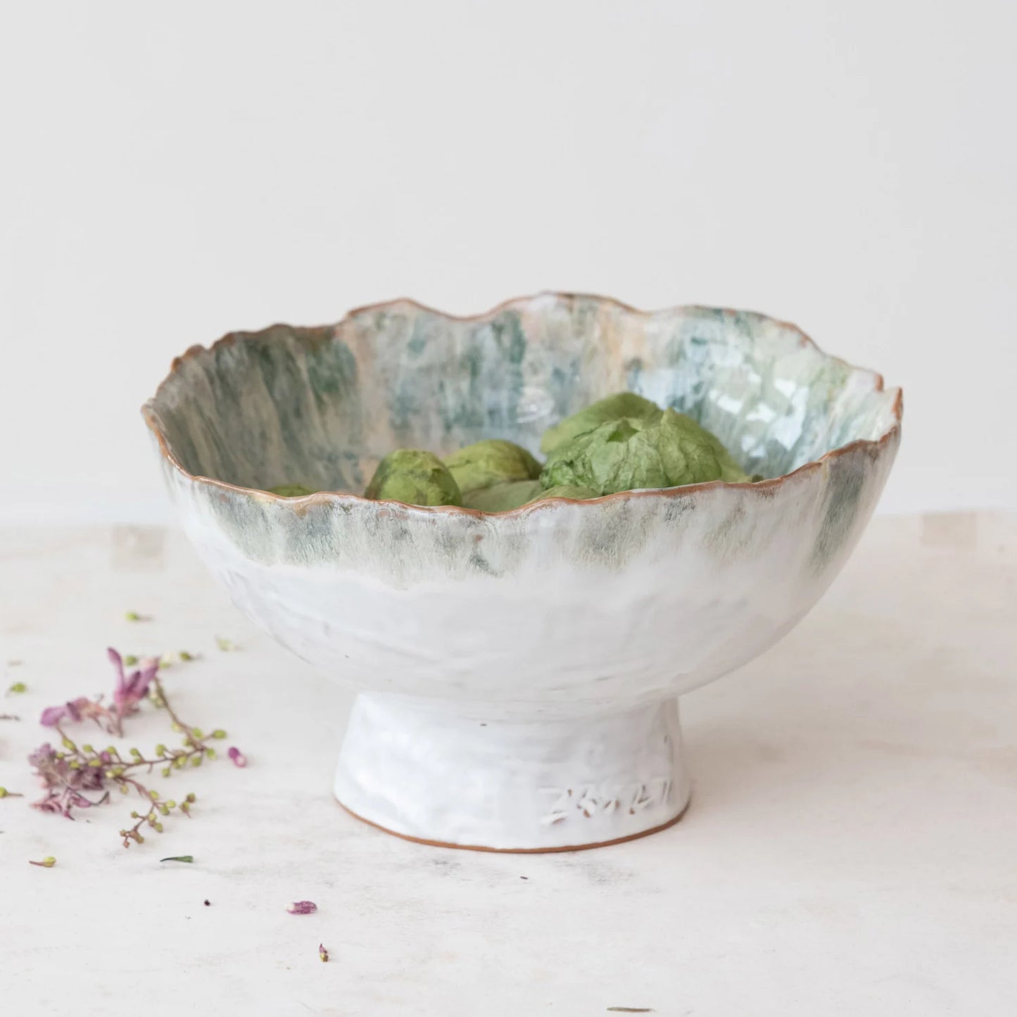 Blue & White Stoneware Footed Bowl