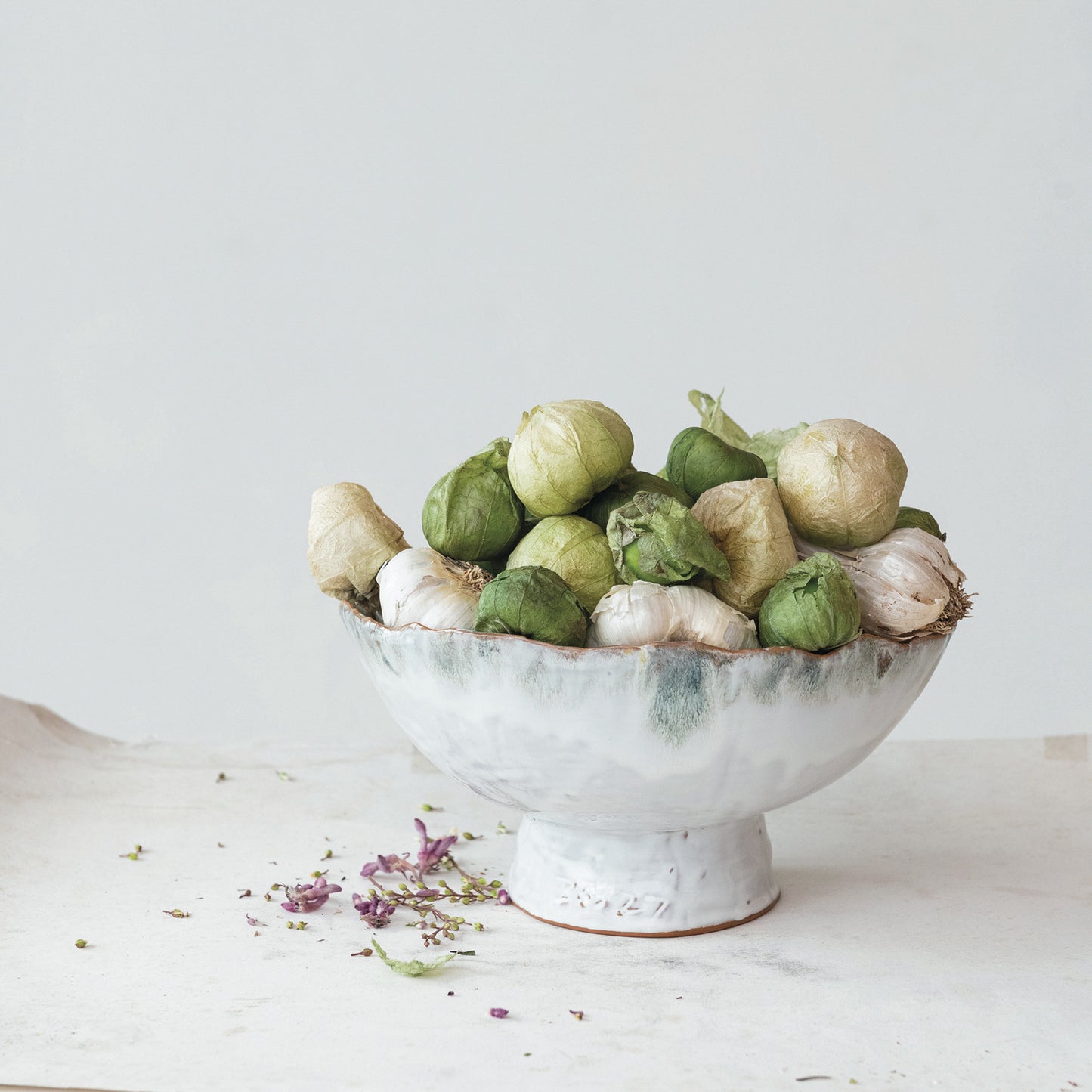 Blue & White Stoneware Footed Bowl