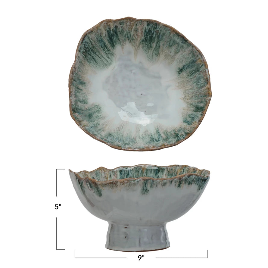 Blue & White Stoneware Footed Bowl