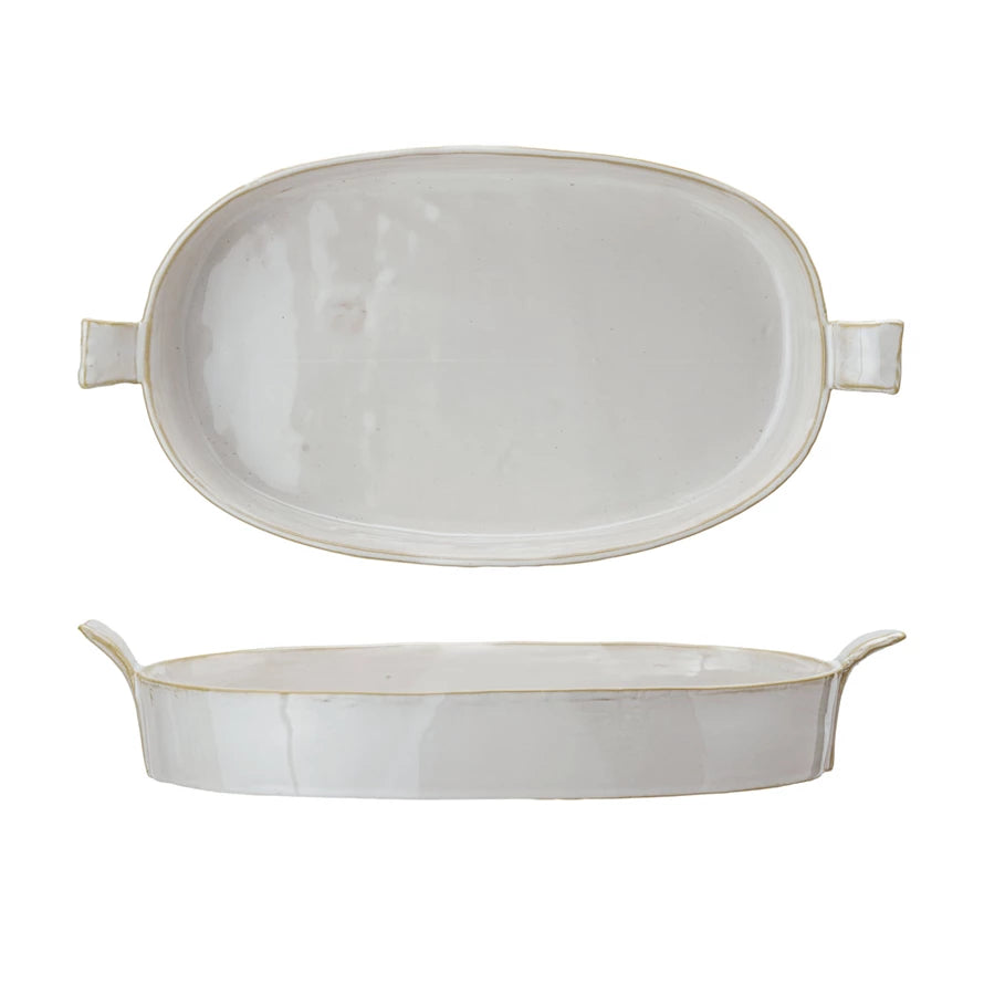 Soft White Oval Stoneware Baker