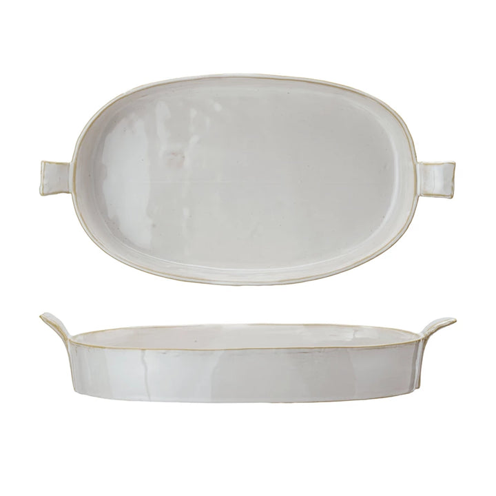 Soft White Oval Stoneware Baker