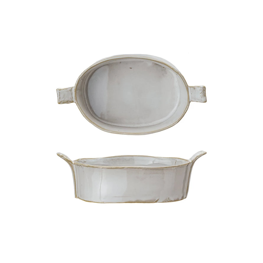 Soft White Oval Stoneware Mini Baker