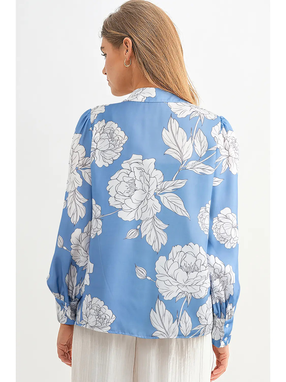 Pale Blue Floral Collared Blouse