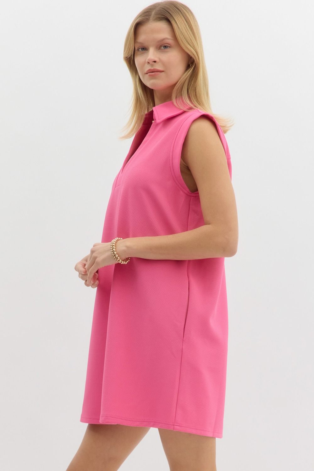 Luna Collared Hot Pink Dress