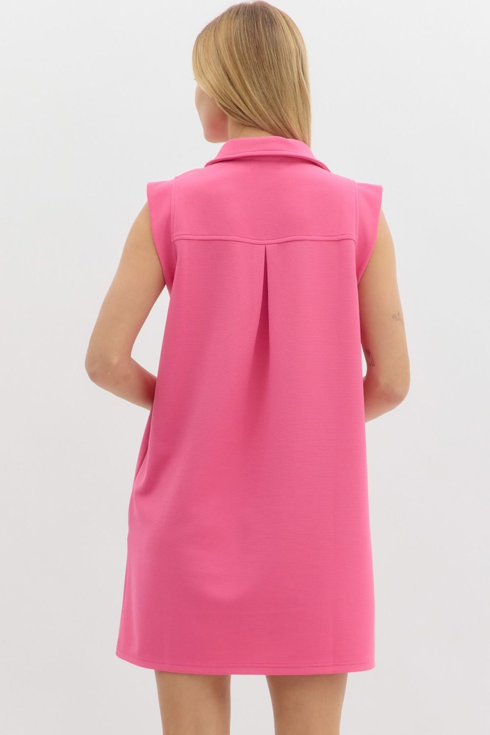 Luna Collared Hot Pink Dress