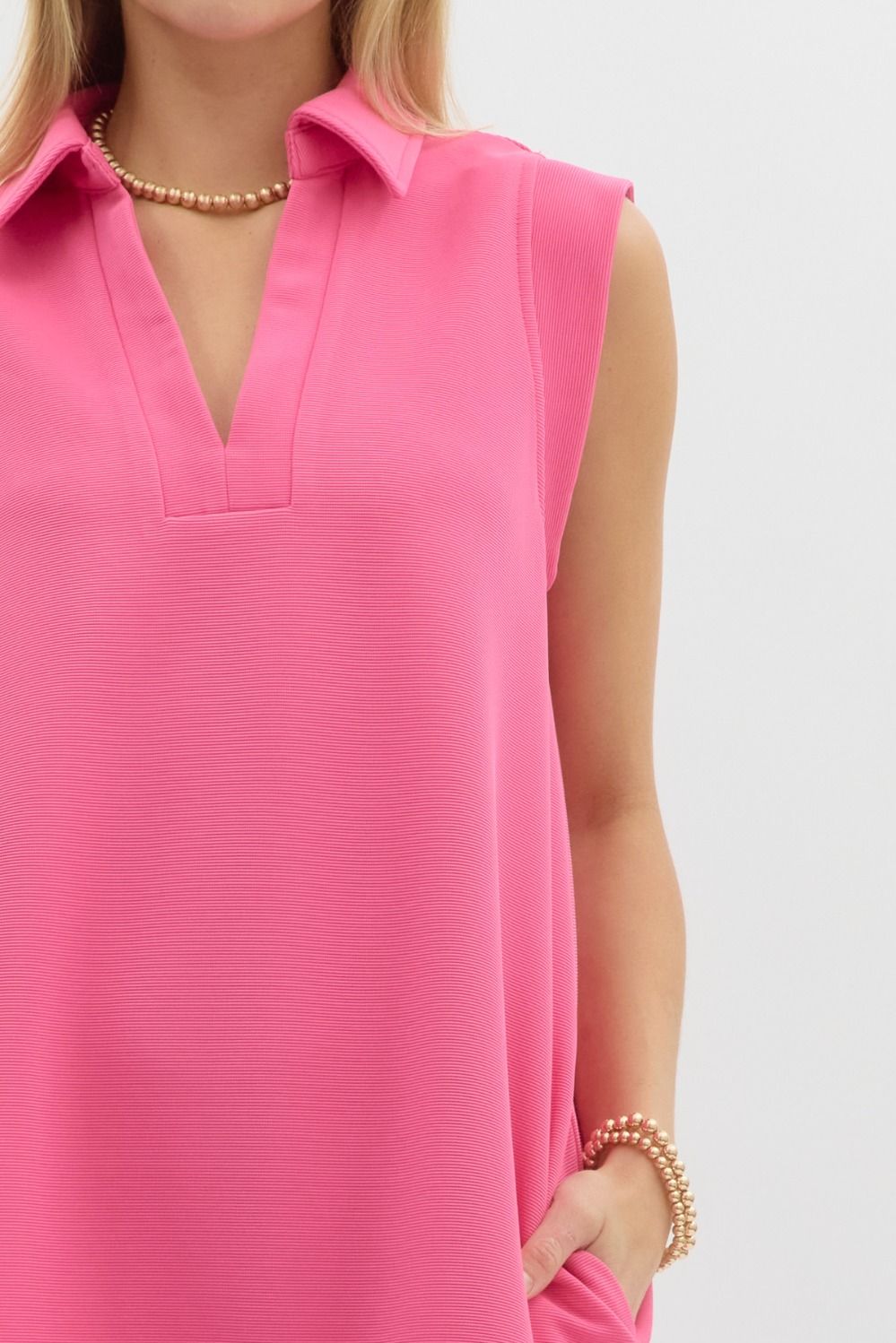 Luna Collared Hot Pink Dress