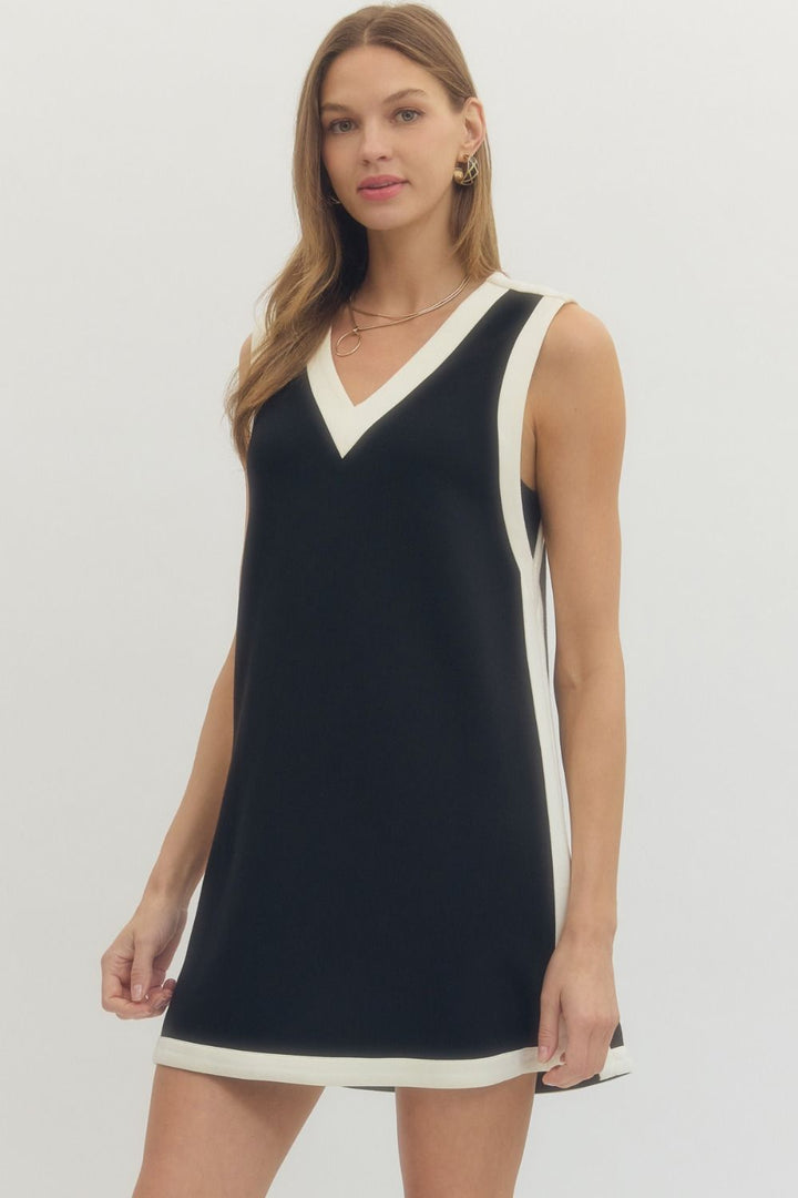 Aria Black & White Trimmed Dress