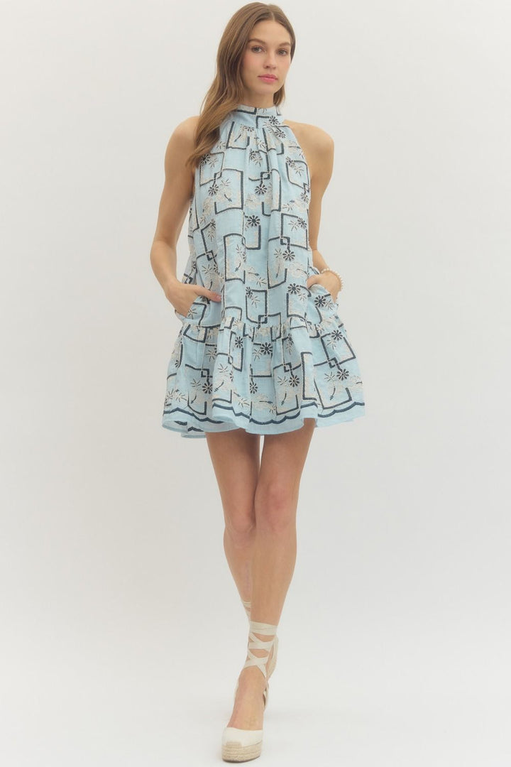 Joia Embroidered Mini Dress